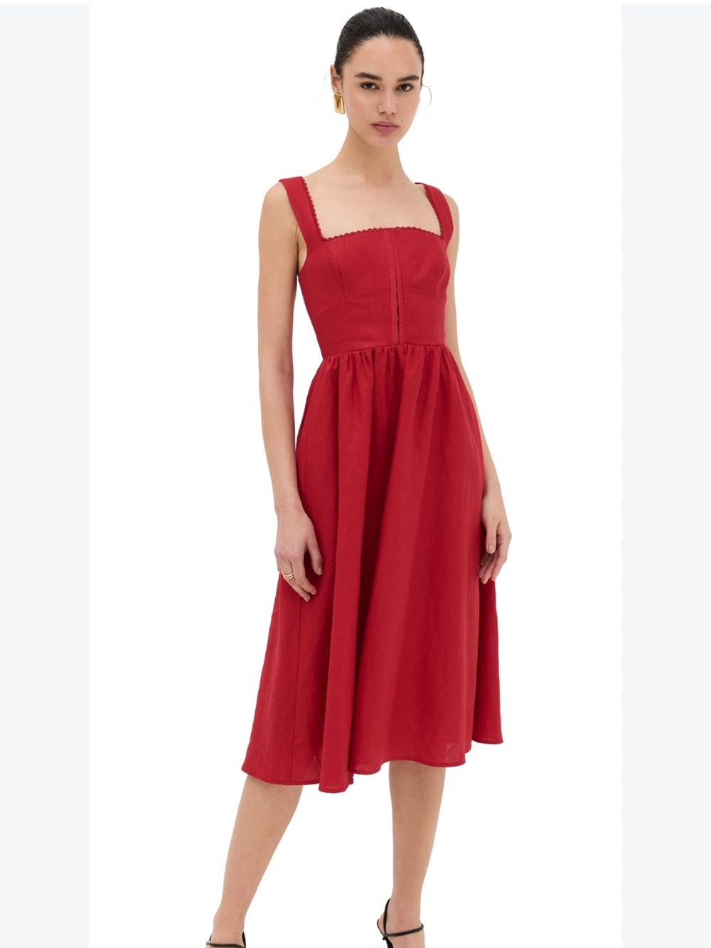 Reformation tagliatelle red linen midi dress 12